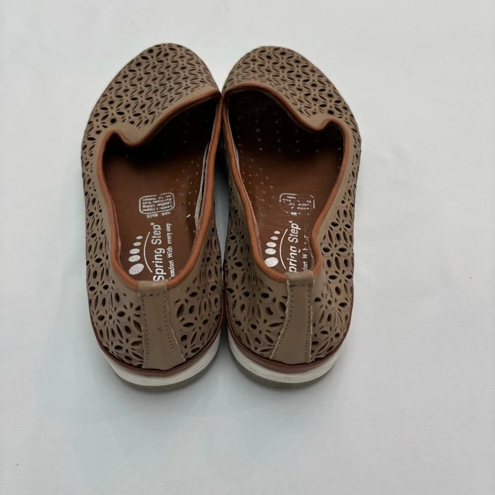 Spring Step Tulisa Slip On Brown Perforated Leather Flats Size 8
